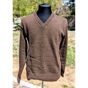VTG Puritan Thermax Mocha Brown Med USA-made Wool/Polyester V-Neck Sweater GUC